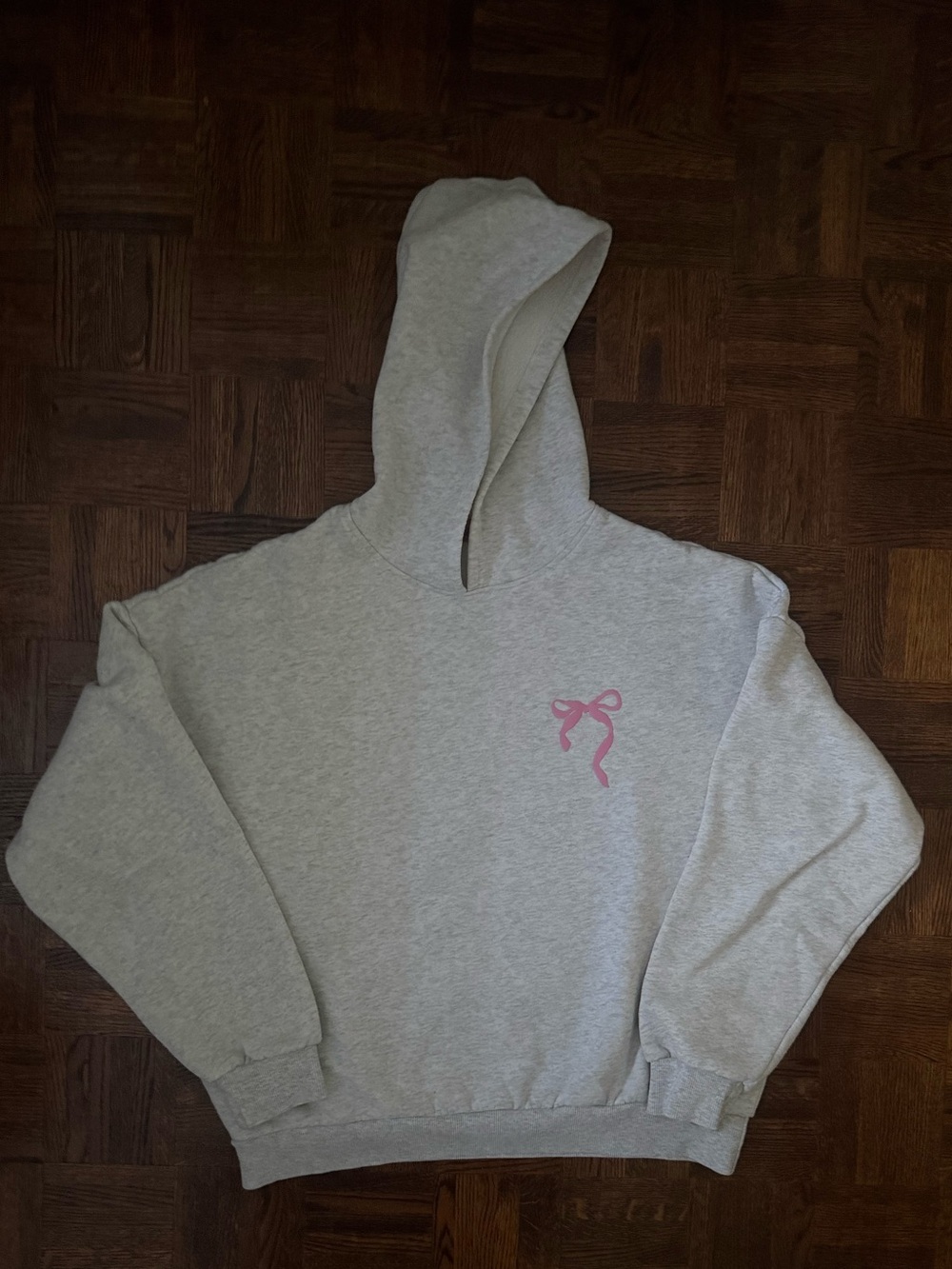 Edikted Gray Hoodie with Pink Bow Graphic